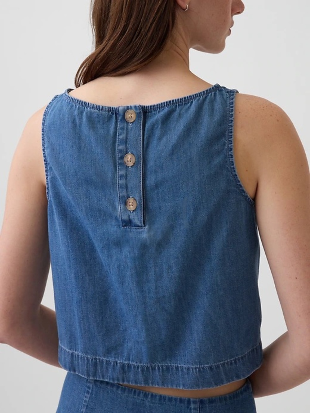GAP Blue Denim Crop Tank with Button-Back